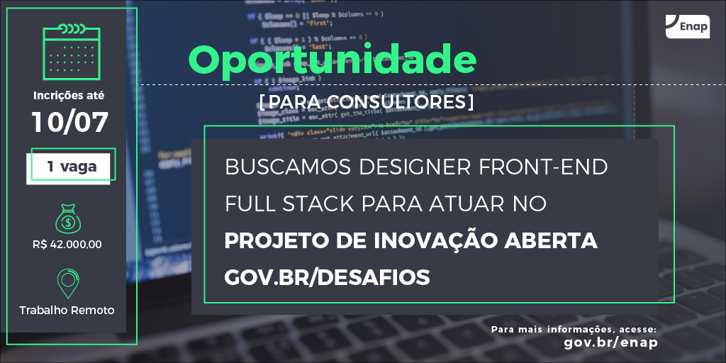 Pnud e Enap buscam dois consultores para atuar na Plataforma Desafios
